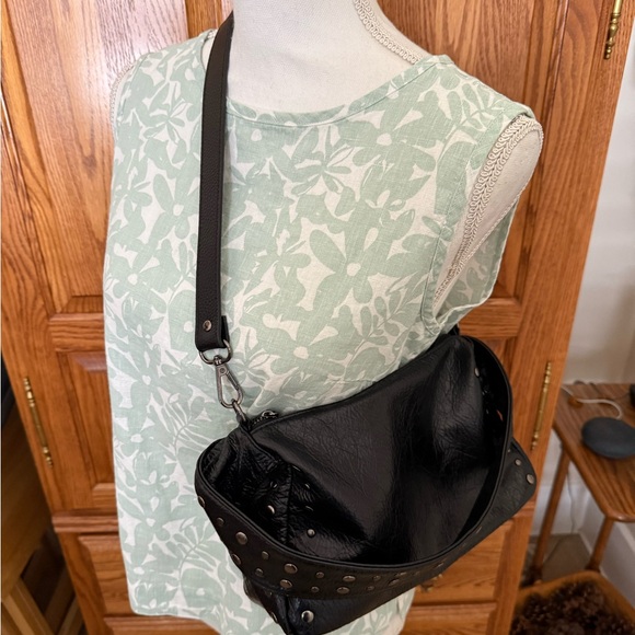 Black Studded Leather Shoulder Bag - Picture 10 of 13